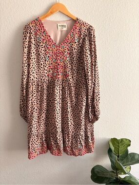 Savanna Jane Plus Size Single Tier Babydoll dress Animal Print Embroidered M